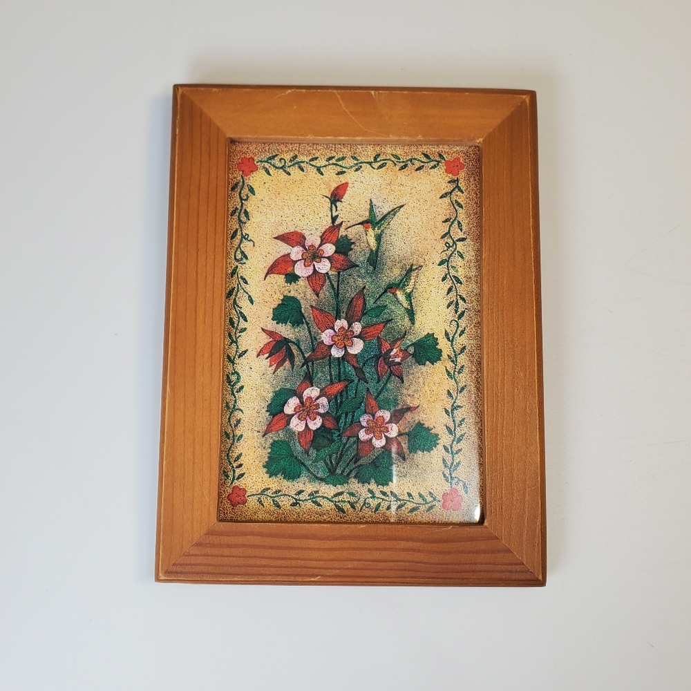 Vintage Hummingbird Pink Floral Flowers Mini 5" Print Photo Picture Frame MCM